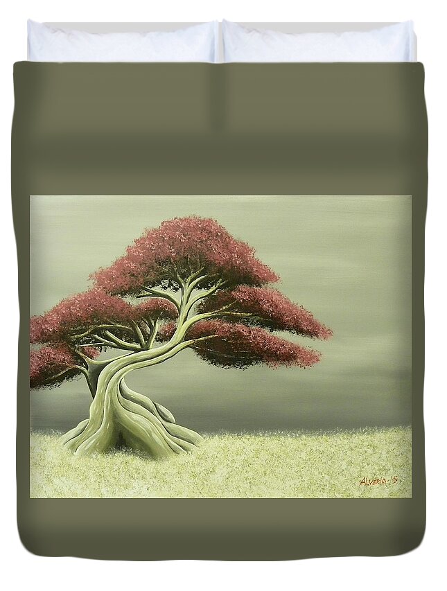 Tree Duvet Cover featuring the painting Lonely Soul by Edwin Alverio