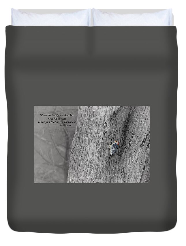 Red-bellied Woodpecker Duvet Cover featuring the photograph Lonely Woodpecker by Holden The Moment