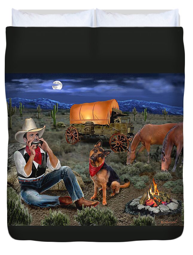 Lonesome Cowboy Duvet Cover featuring the digital art Lonesome Cowboy by Glenn Holbrook