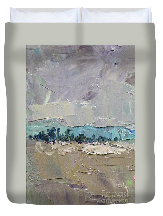 Abstract Duvet Cover featuring the painting Long Abstract 2018G by Becky Kim