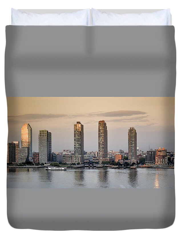 Long Duvet Cover featuring the photograph Orange Sunset in Long Island landscape by Maria isabel Villamonte