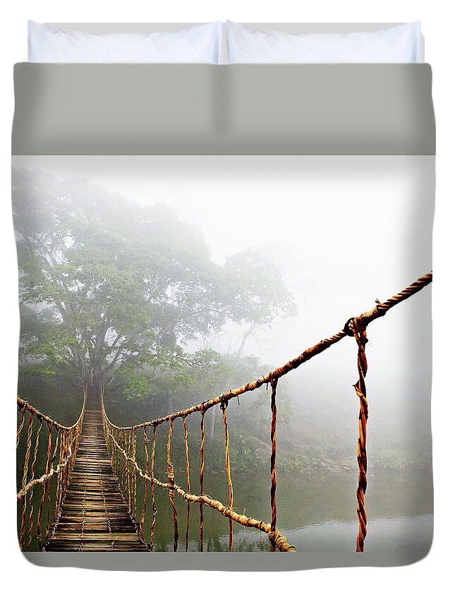 Jungle Journey Duvet Cover featuring the photograph Long Rope Bridge by Skip Nall