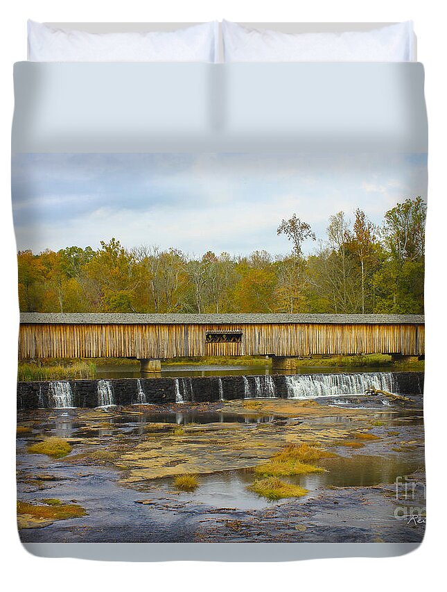 Reid Callaway Longevity Duvet Cover featuring the photograph Longevity Watson Mill Covered Bridge by Reid Callaway