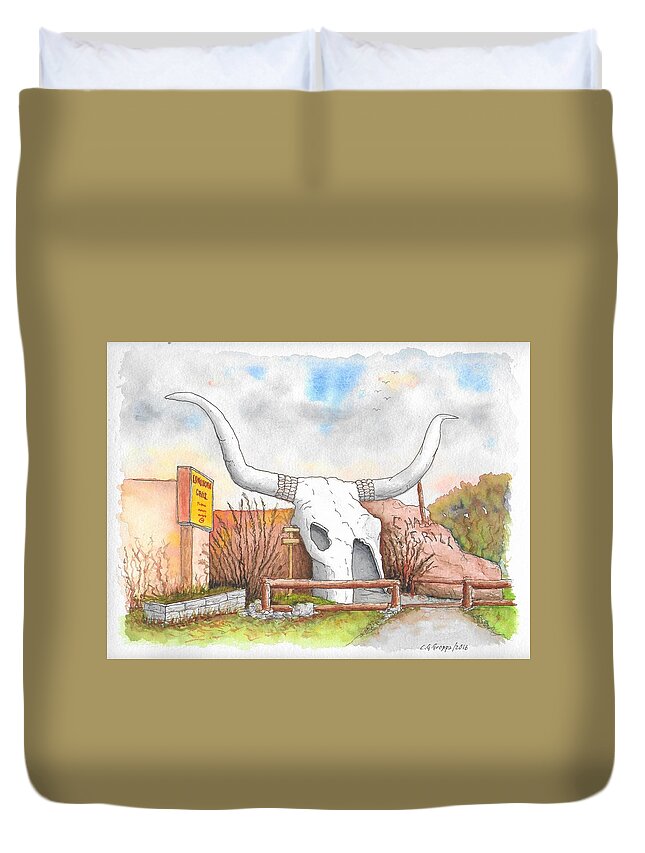 Longhorn Grill Duvet Cover featuring the painting Longhorn Grill and Restaurant, Amado, Arizona by Carlos G Groppa