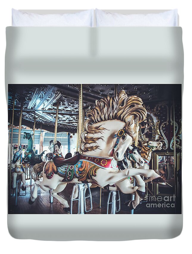 Carousels Duvet Cover featuring the photograph Looff Stallion - Carousel by Colleen Kammerer