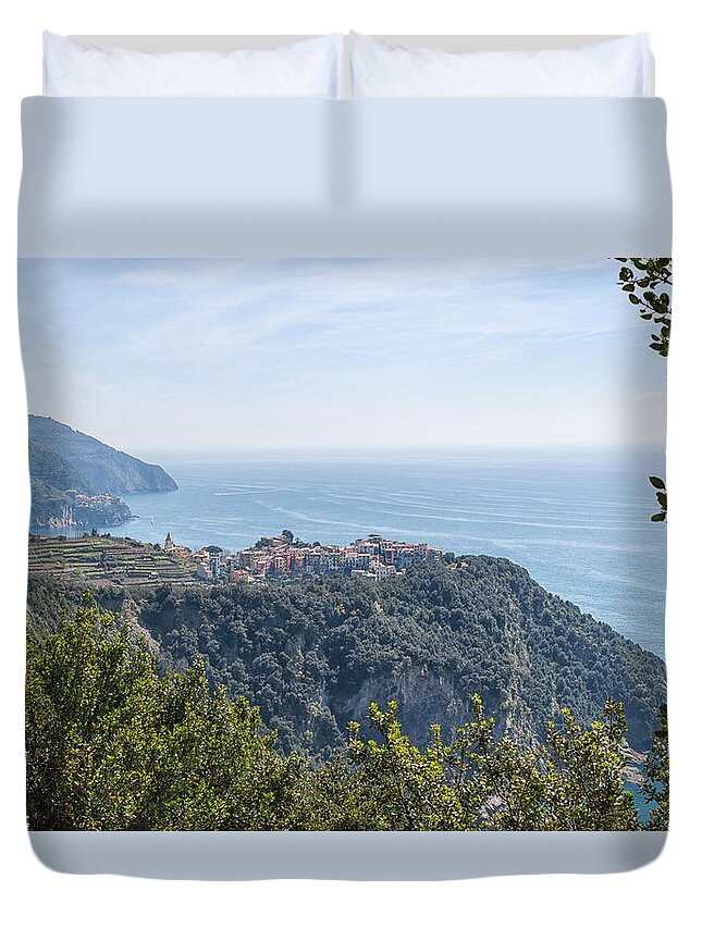 Cinque Terra Duvet Cover featuring the photograph Looking back at Corniglia Italy Cinque Terre by Bert Peake