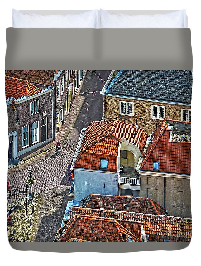 Brielle Duvet Cover featuring the photograph Looking Down From The Church Tower in Brielle by Frans Blok