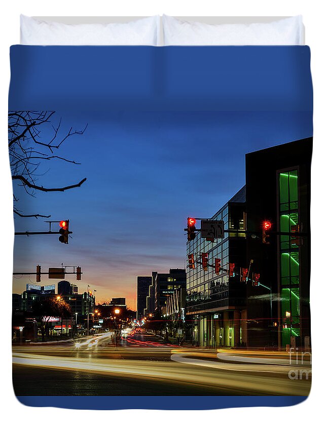 Sunrise Duvet Cover featuring the photograph Looking down West 7th by Paul Quinn