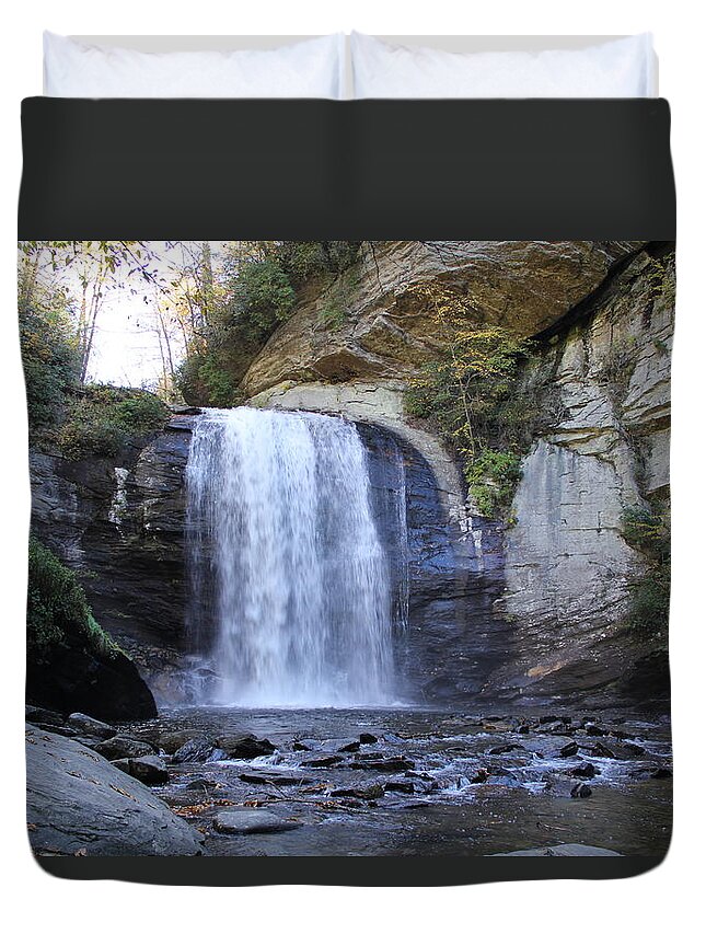 Waterfall Duvet Cover featuring the photograph Looking Glass Falls by Allen Nice-Webb