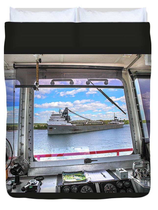 Sugar Island Duvet Cover featuring the photograph Looking Out The Sugar Island Ferry -9571 by Norris Seward