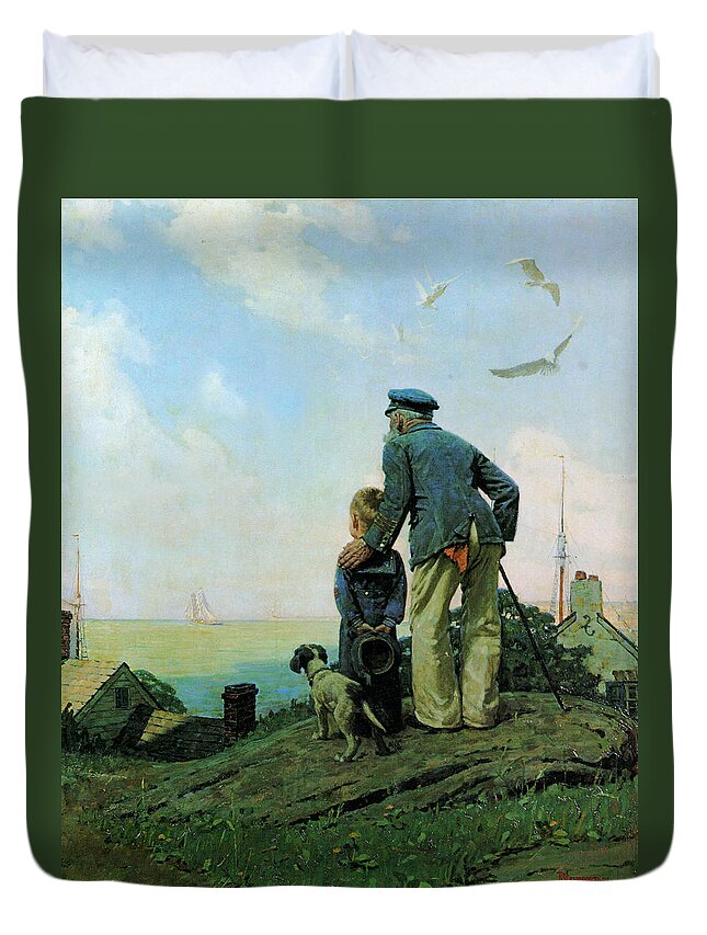 Norman Rockwell Duvet Cover featuring the painting Looking Out To Sea by Norman Rockwell
