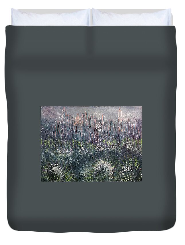 Abstract Duvet Cover featuring the painting Looking Over the City's Park by George Riney