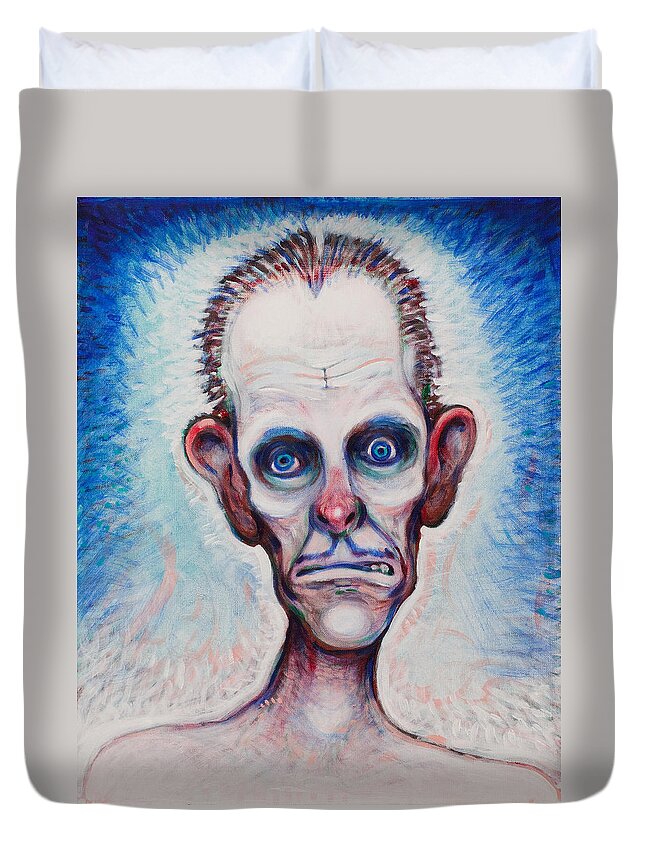 Scary Face Duvet Cover featuring the painting Looks A Fright by John Reynolds