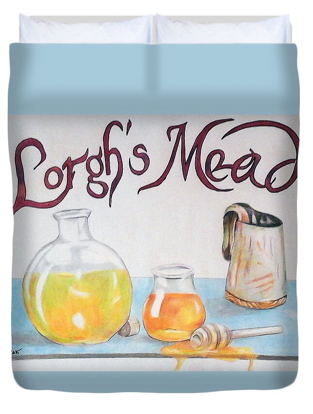 Mead Duvet Cover featuring the drawing Lorgh's Mead by Loretta Nash