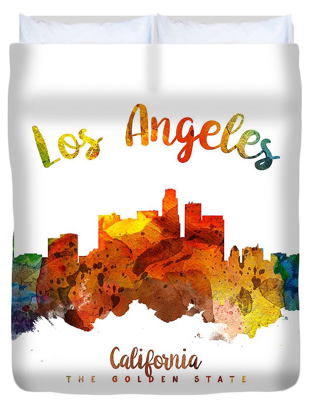 Los Angeles Duvet Cover featuring the painting Los Angeles California Skyline 26 by Aged Pixel