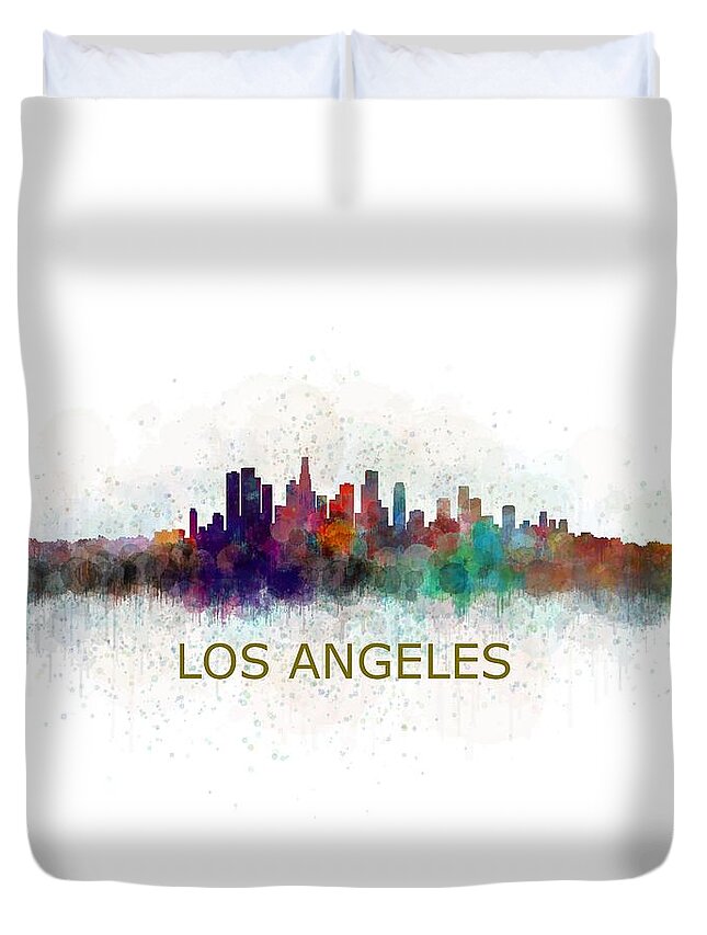 La Duvet Cover featuring the painting Los Angeles City Skyline HQ v4 by HQ Photo