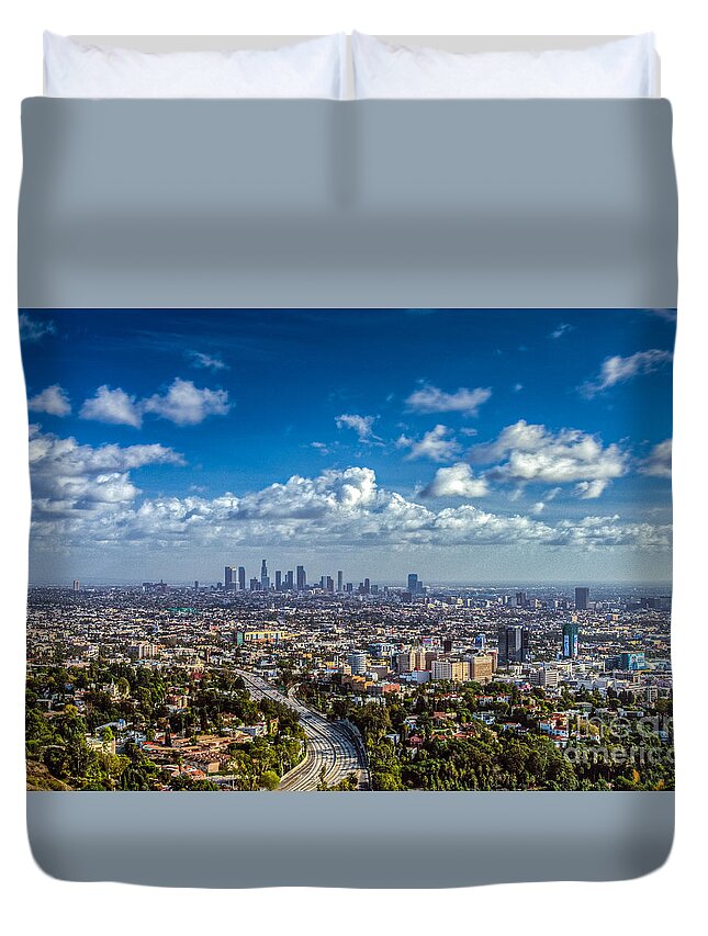 Los Angeles Duvet Cover featuring the photograph Los Angeles Hollywood Cityscape by David Zanzinger