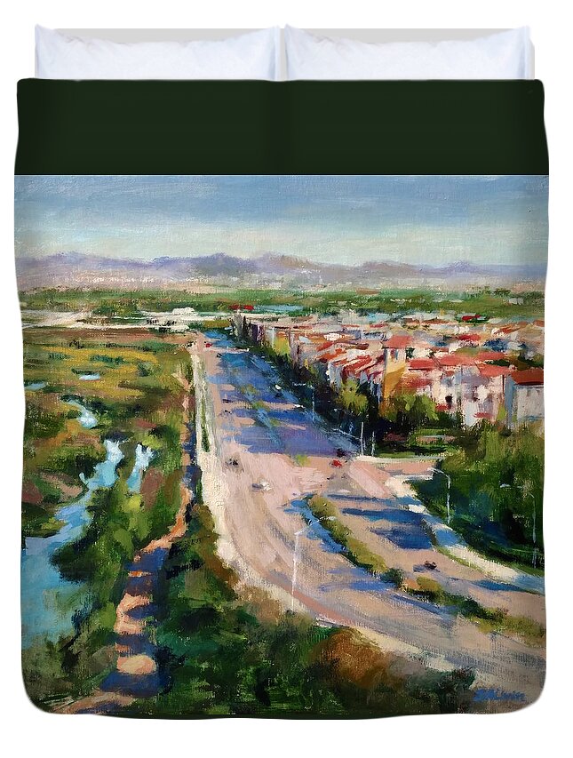 California Duvet Cover featuring the painting Los Angeles - Playa Vista from South Bluff Trail Road by Peter Salwen
