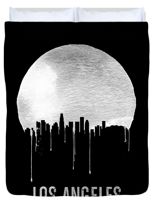 Los Angeles Duvet Cover featuring the painting Los Angeles Skyline Black by Naxart Studio