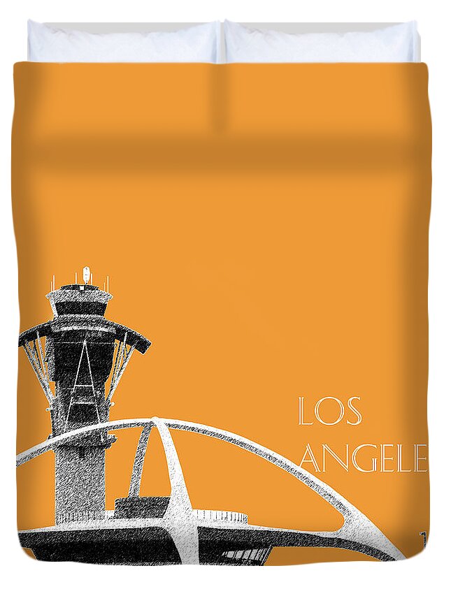 Architecture Duvet Cover featuring the digital art Los Angeles Skyline LAX Spider - Orange by DB Artist