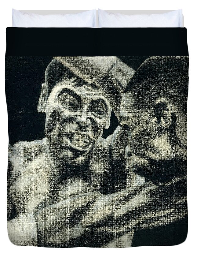 Boxing Duvet Cover featuring the drawing Los Guerreros by Roberto Valdes Sanchez