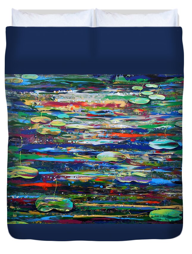 Water Duvet Cover featuring the painting Lost Hours and Sleeping Dragons- Large Painting by Angie Wright