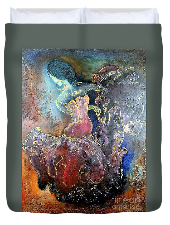 Texture Duvet Cover featuring the painting Lost in the Motion by Farzali Babekhan