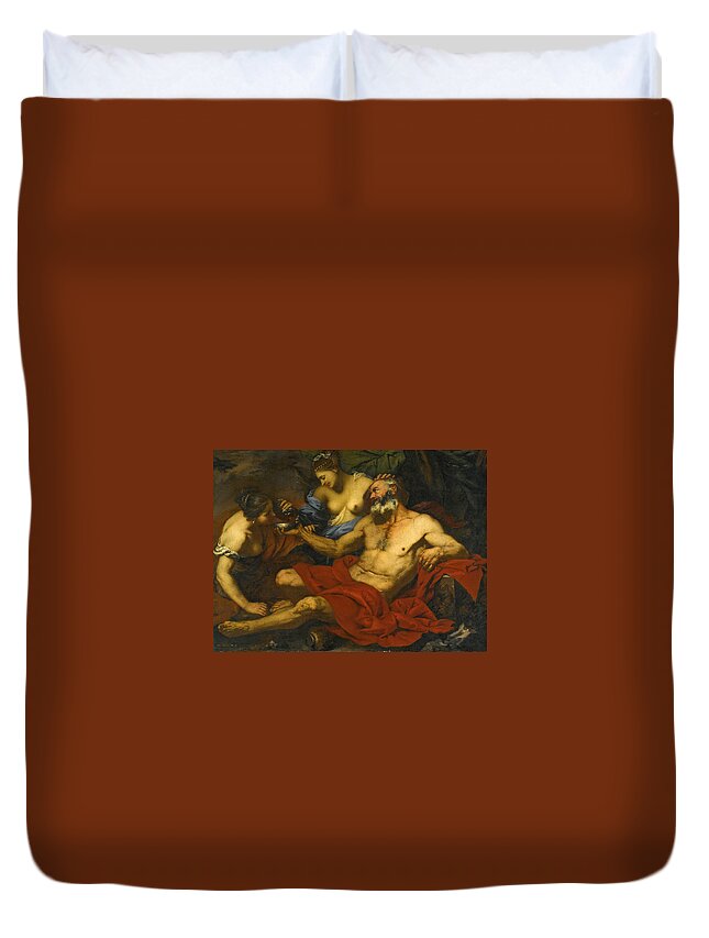 Giovanni Battista Langetti Duvet Cover featuring the painting Lot and his daughters by Giovanni Battista Langetti