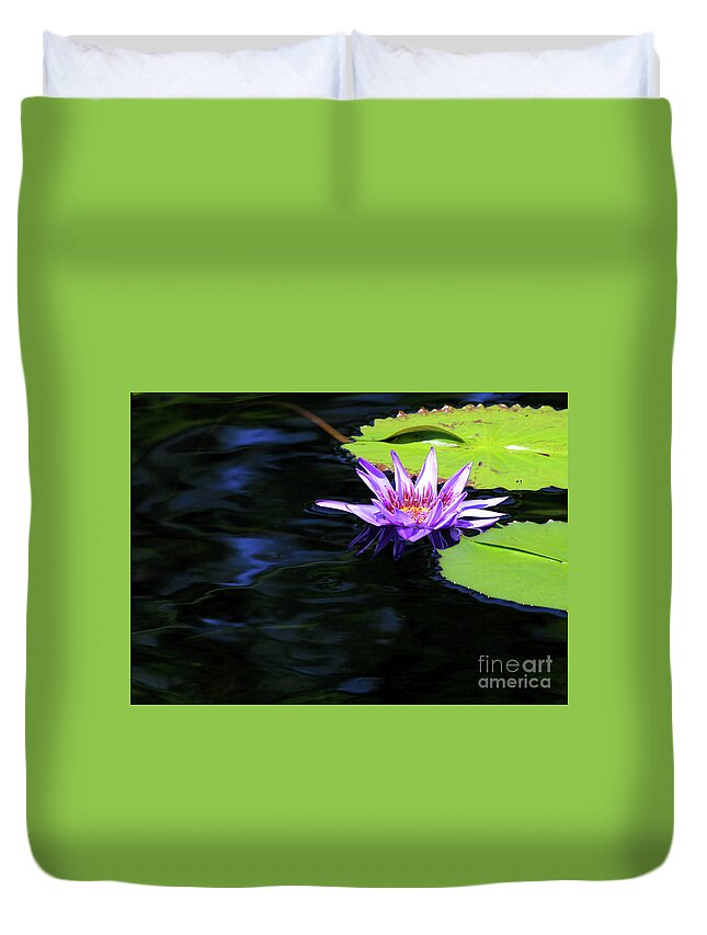 Lotus Duvet Cover featuring the photograph Lotus and Dark Water Refection by Paula Guttilla