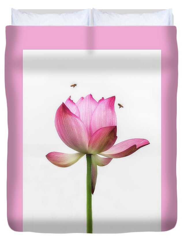 China Duvet Cover featuring the photograph Attraction between the bees and the flower. by Usha Peddamatham