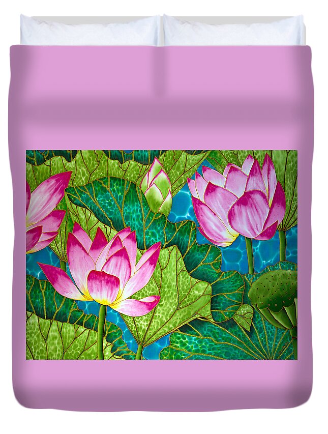 Waterlily Duvet Cover featuring the painting Lotus Pond by Daniel Jean-Baptiste