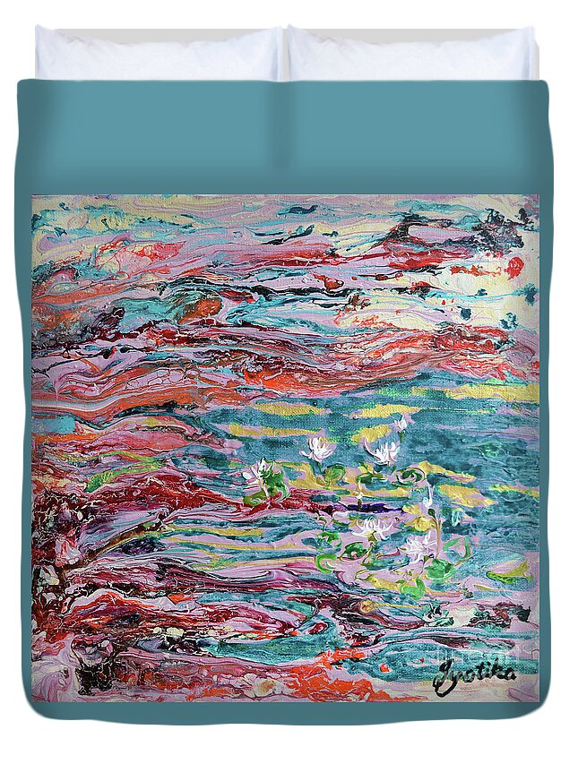  Duvet Cover featuring the painting Lotus Pond by Jyotika Shroff