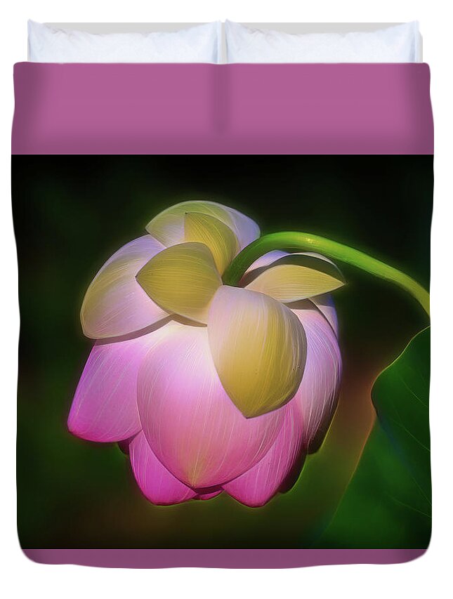 Flora Duvet Cover featuring the photograph Lotus, Upside Down by Cindy Lark Hartman