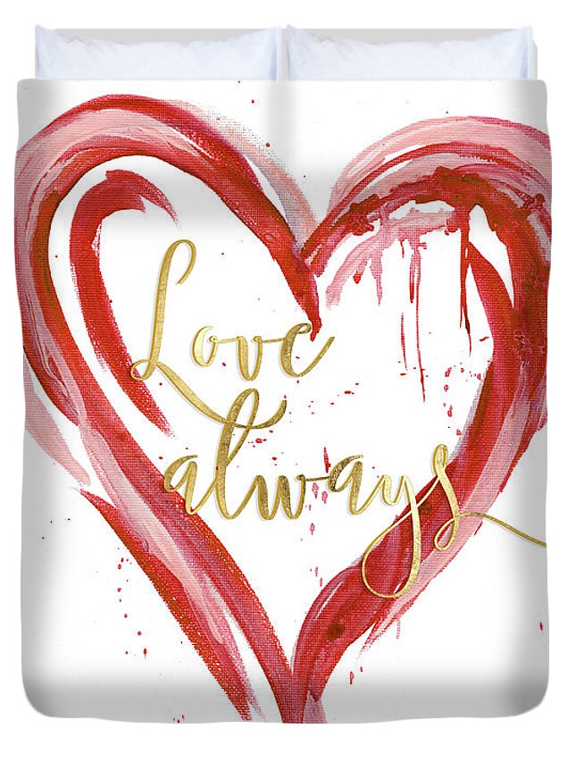 Love Duvet Cover featuring the painting Love Always Modern Heart w Gold by Audrey Jeanne Roberts