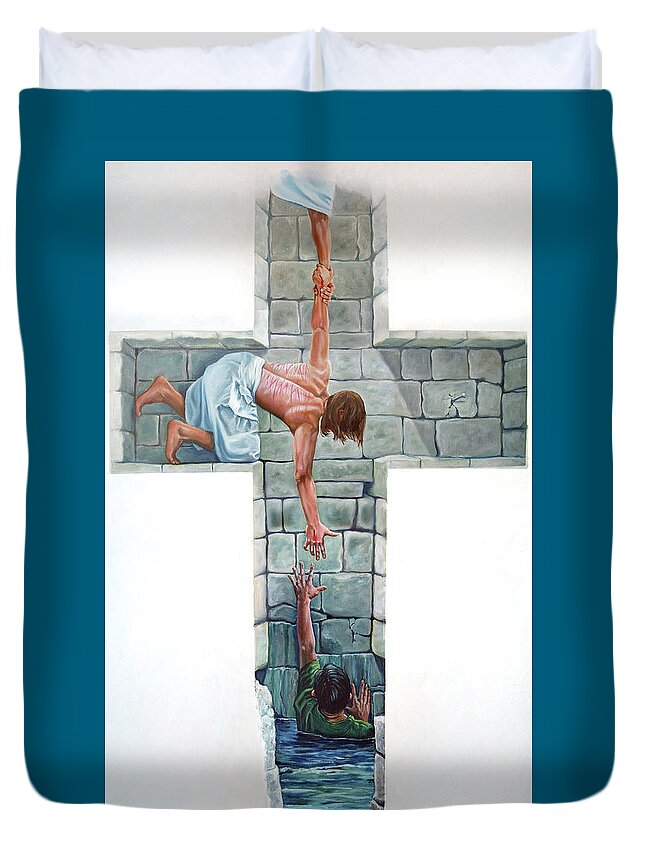 Cross Duvet Cover featuring the painting Love by Larry Cole