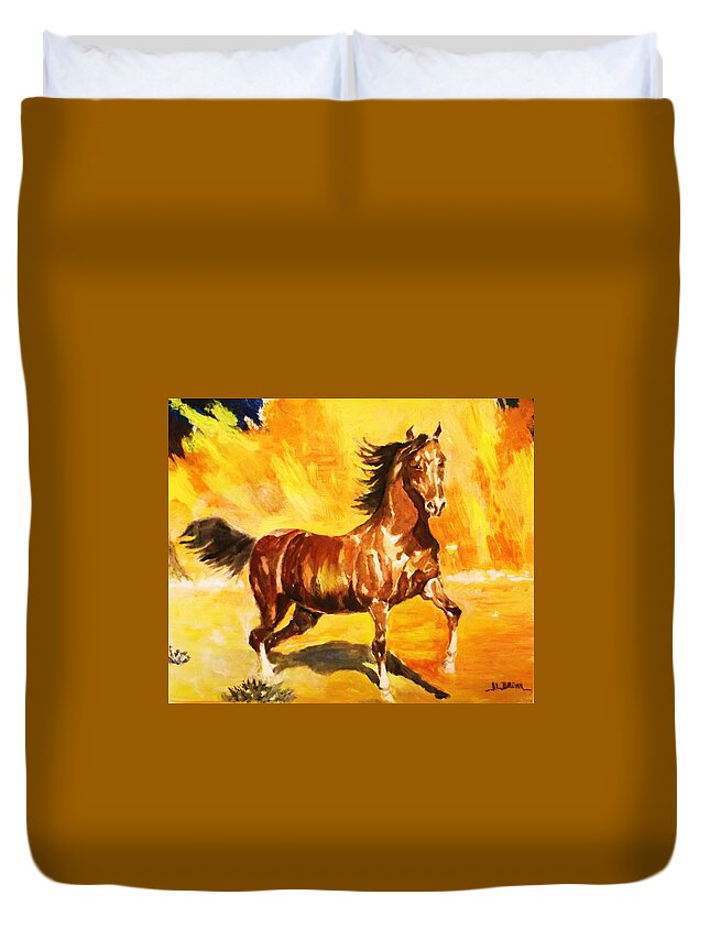 Horse Duvet Cover featuring the painting Lone Mustang by Al Brown