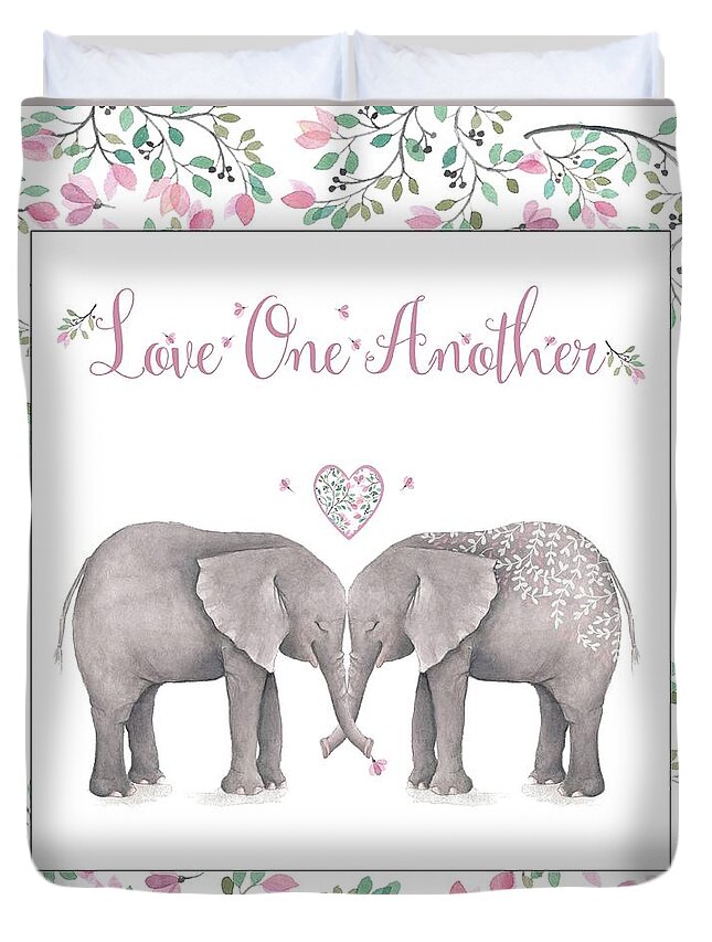Love One Another Pink Elephants Square Duvet Cover featuring the photograph Love One Another Pink Elephants Square by Terry DeLuco