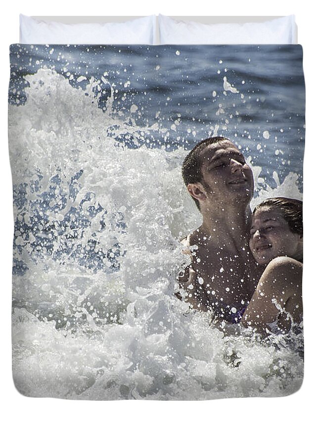 Original Duvet Cover featuring the photograph Lovers in the Surf by WAZgriffin Digital