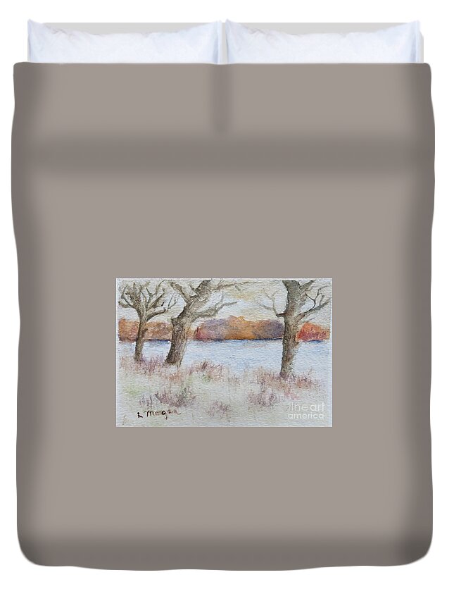 Love Duvet Cover featuring the painting Lovers' Lake by Laurie Morgan