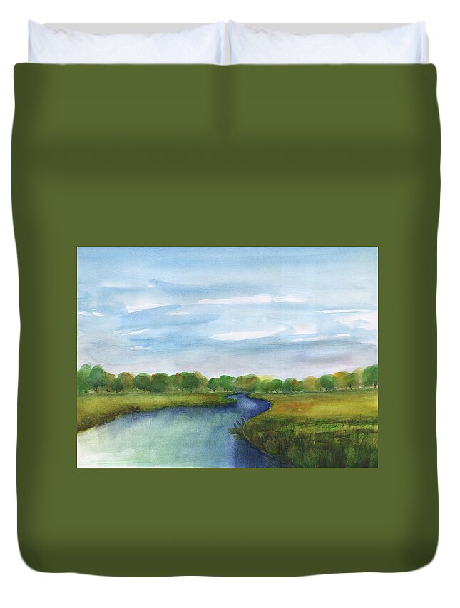 Low Country Marsh Duvet Cover featuring the painting Low Country Marsh by Frank Bright