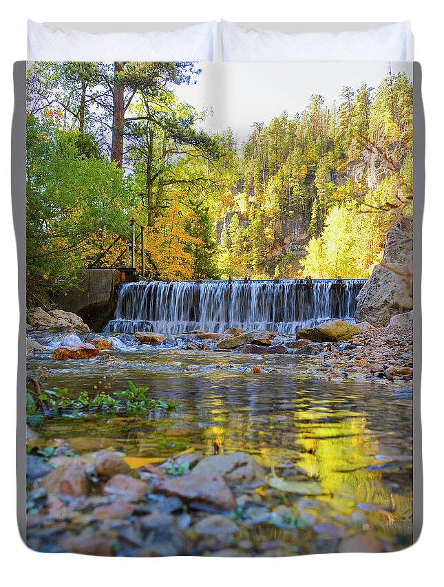 Spearfish Duvet Cover featuring the photograph Low Look at the Falls by Steve Triplett
