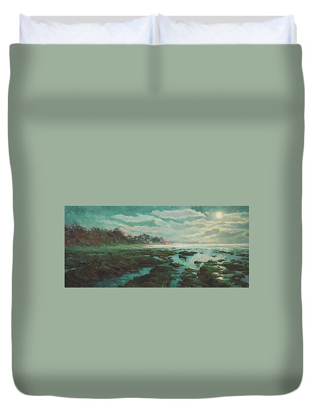 Coast Duvet Cover featuring the painting Low Tide at Moonlight by Steve Henderson