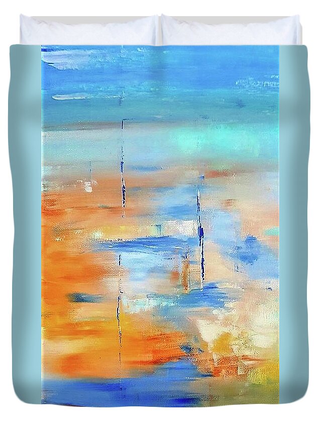 Low Tide Duvet Cover featuring the painting Low Tide by Tracey Lee Cassin