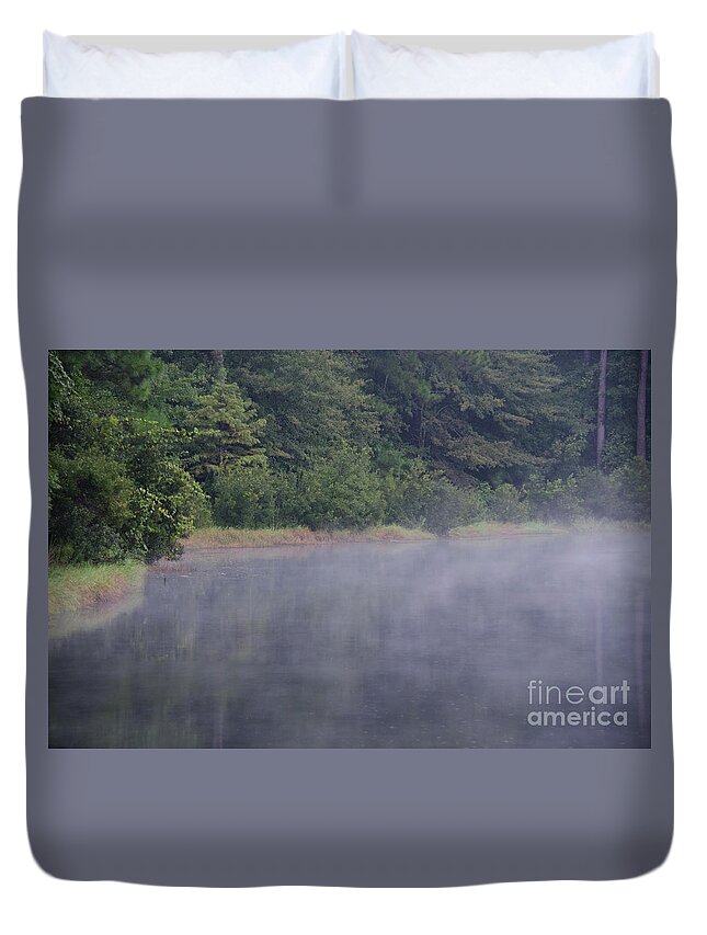 Fog Duvet Cover featuring the photograph Lowcountry Morning Lake Fog by Dale Powell