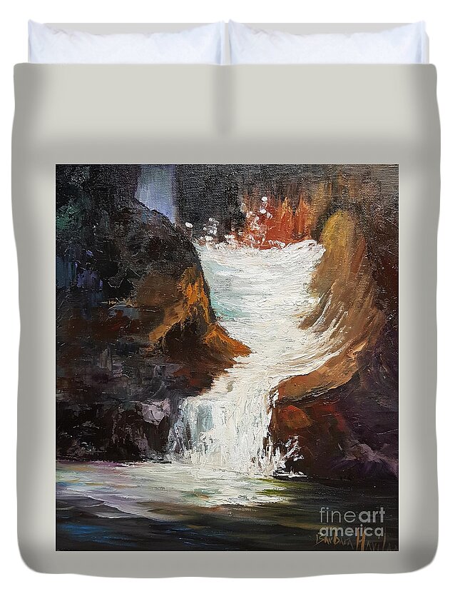 Rushing Water Duvet Cover featuring the painting Lower Chasm Waterfall by Barbara Haviland