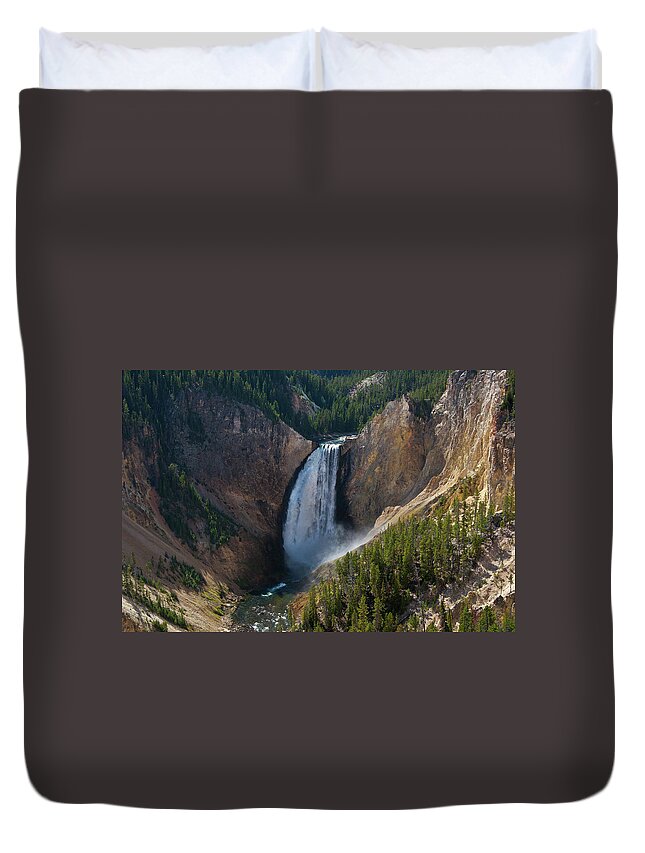 Yellowstone Duvet Cover featuring the photograph Lower Falls of Yellowstone River by Roger Mullenhour