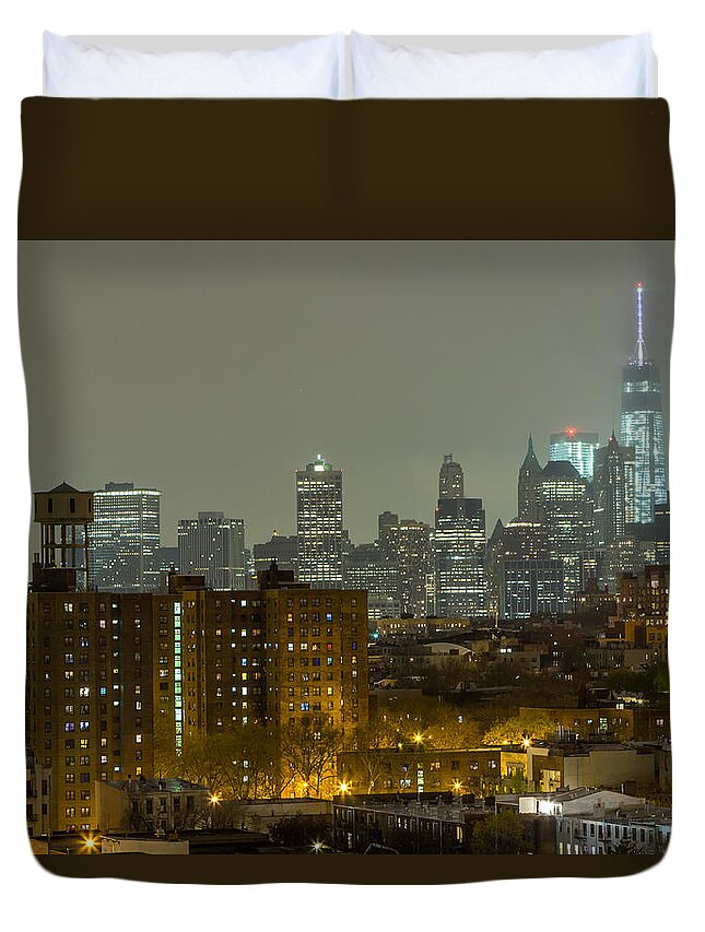 Above Duvet Cover featuring the photograph Lower Manhattan cityscape seen from Brooklyn by Kyle Lee