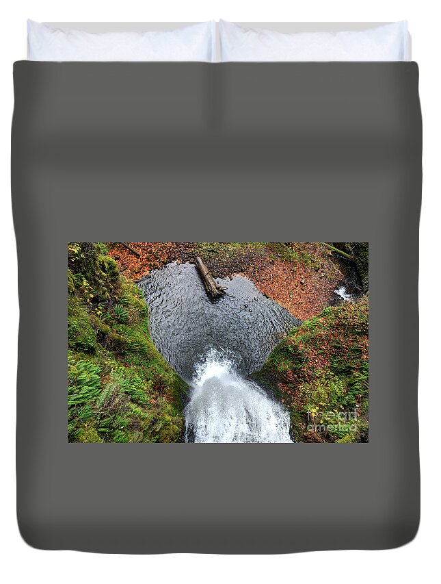 Multnomah Falls Duvet Cover featuring the photograph Lower Multnomah Falls from Benson Bridge - Columbia Gorge by Gary Whitton