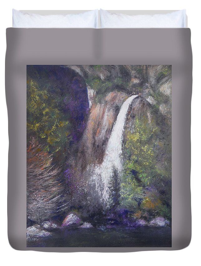 Yosemite Duvet Cover featuring the pastel Lower Yosemite Falls by Sandra Lee Scott
