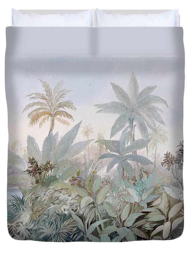 Foggy Duvet Cover featuring the painting Luce Nella Nebbia by Guido Borelli